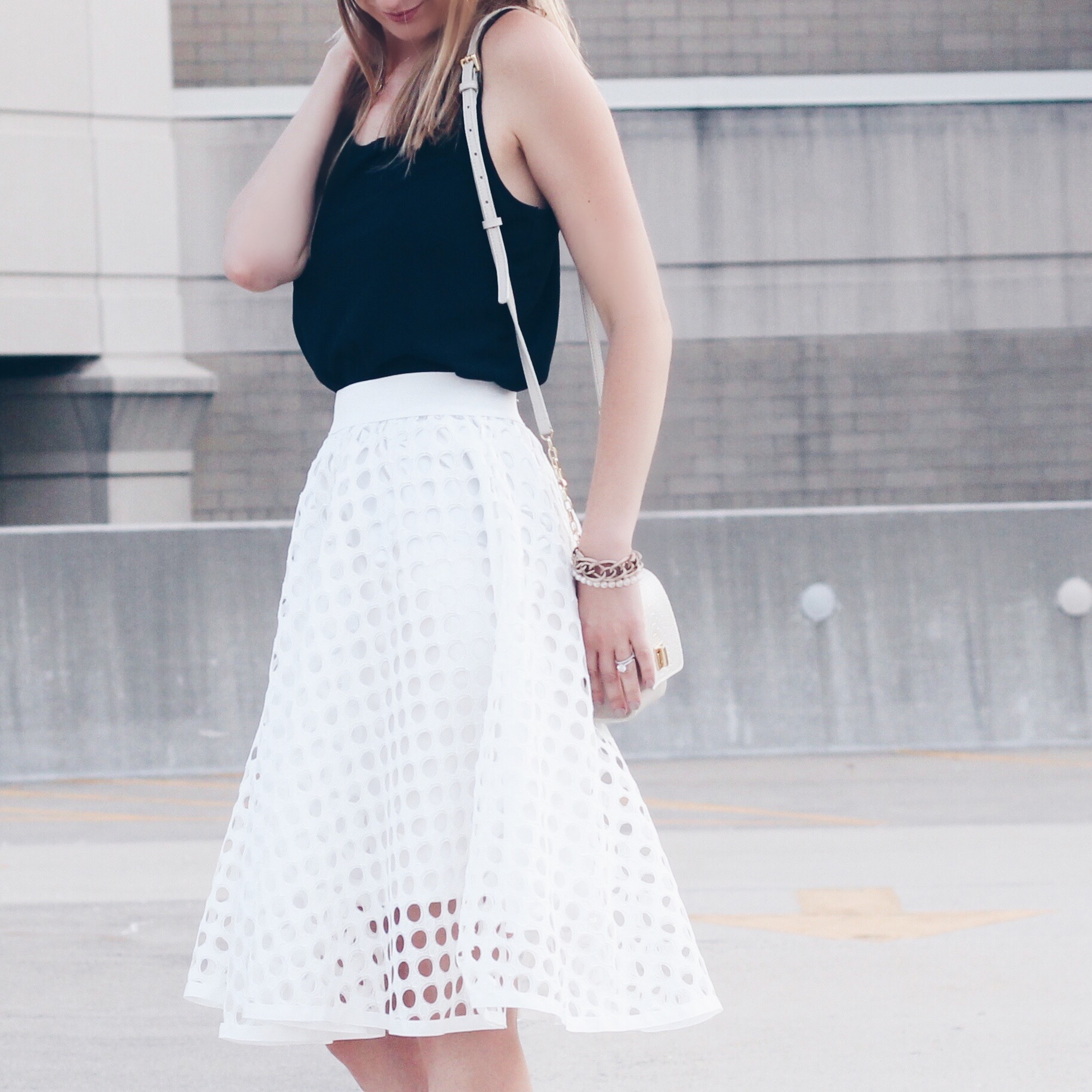 $20 white eyelet midi party skirt outfit - Pinteresting Plans