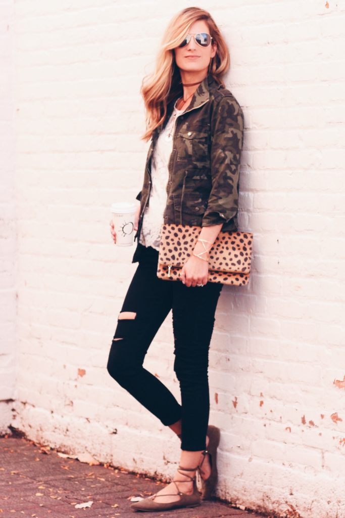 Camo Jacket and Leopard Clutch: An Unexpected Pairing - Pinteresting Plans