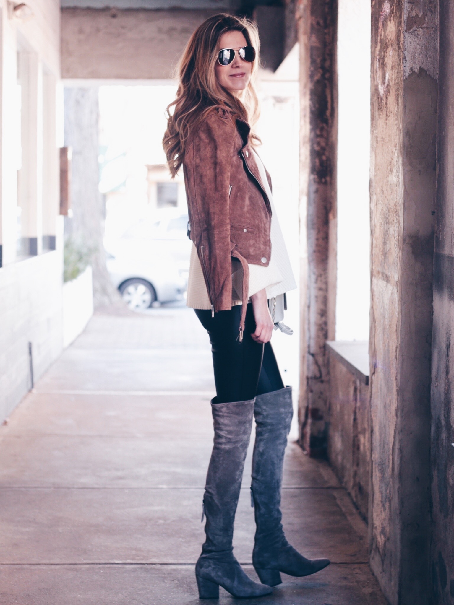 leather leggings outfit - taupe over 