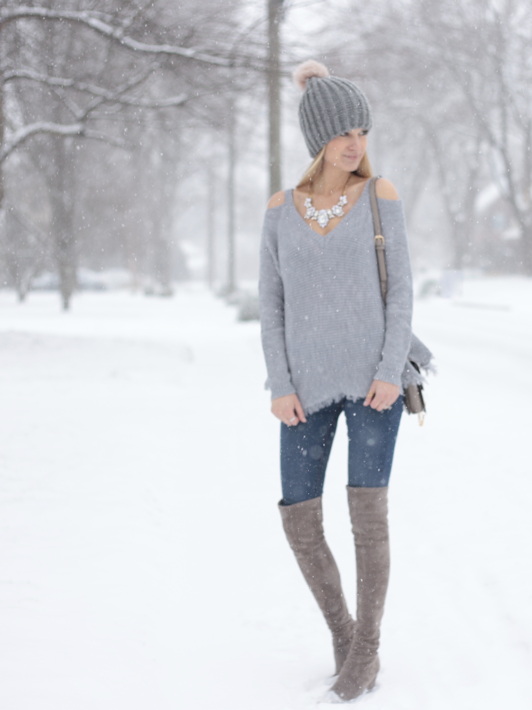 over the knee taupe boots outfit