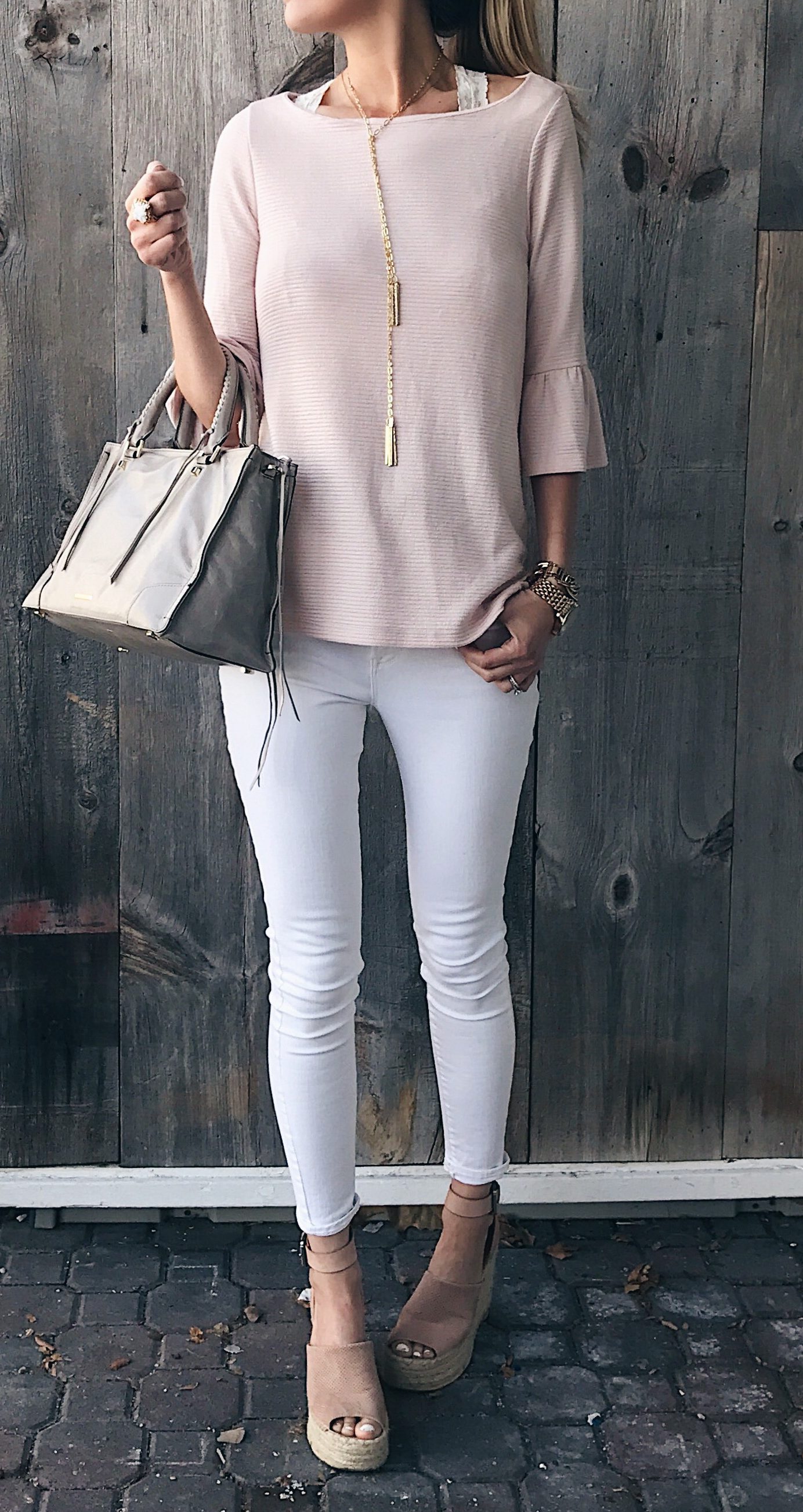 pink wedges outfit