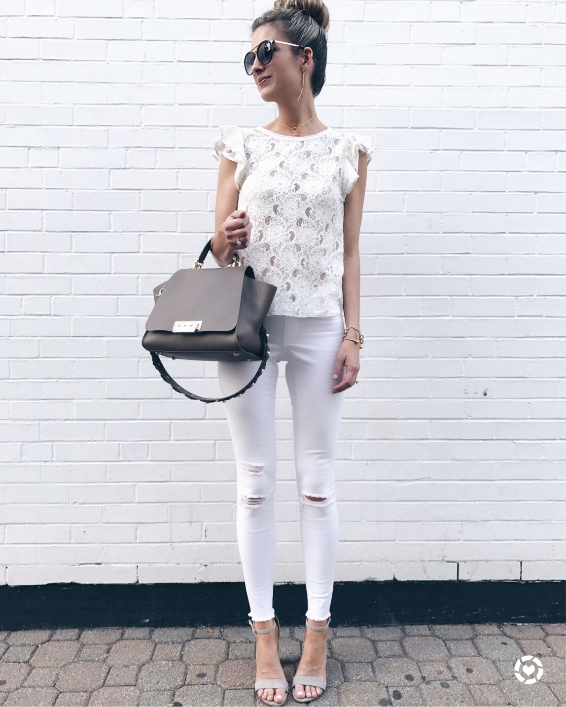 white lace top outfit