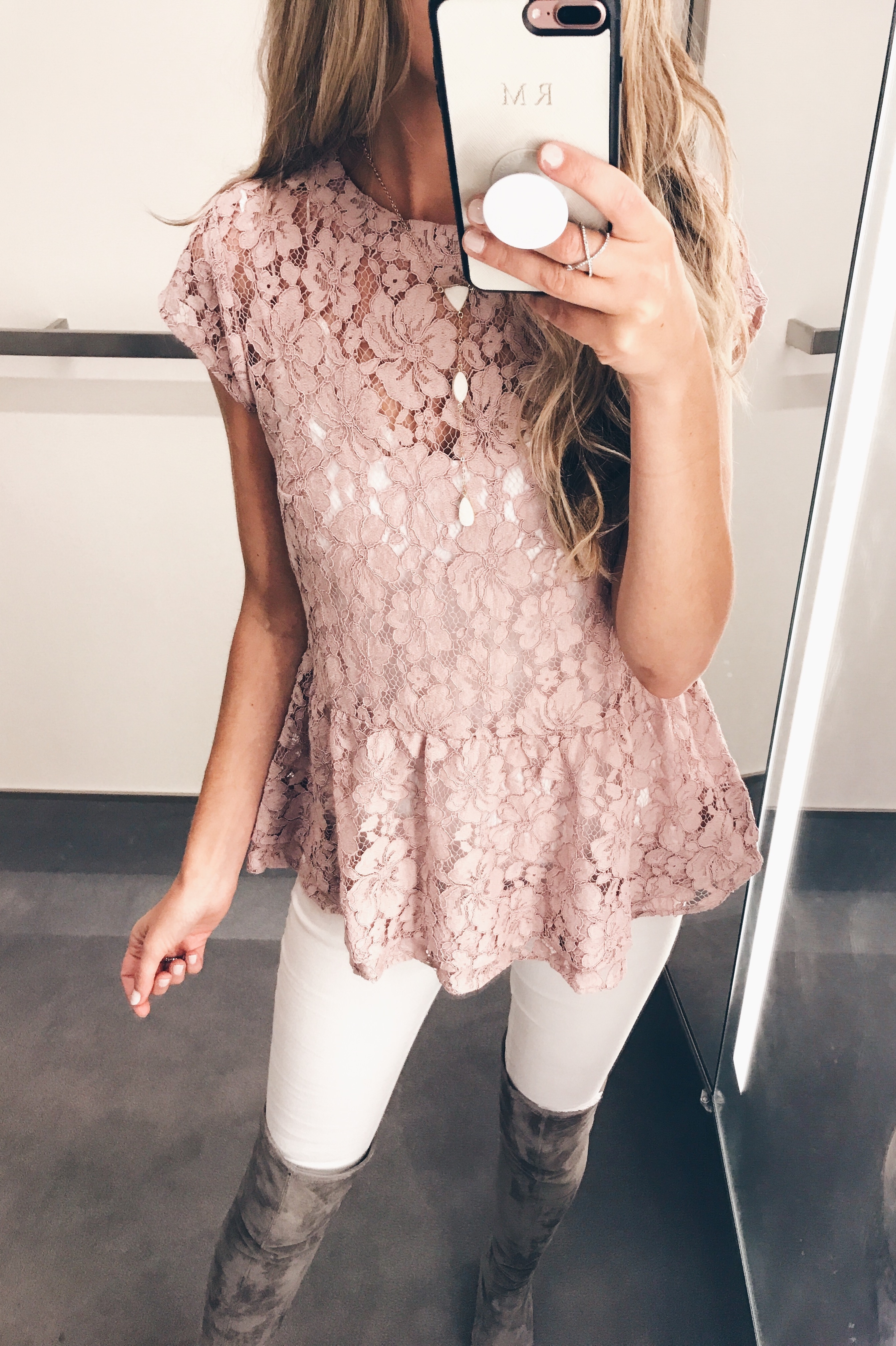 pink lace peplum top