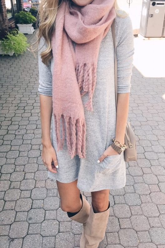 pink scarf outfit