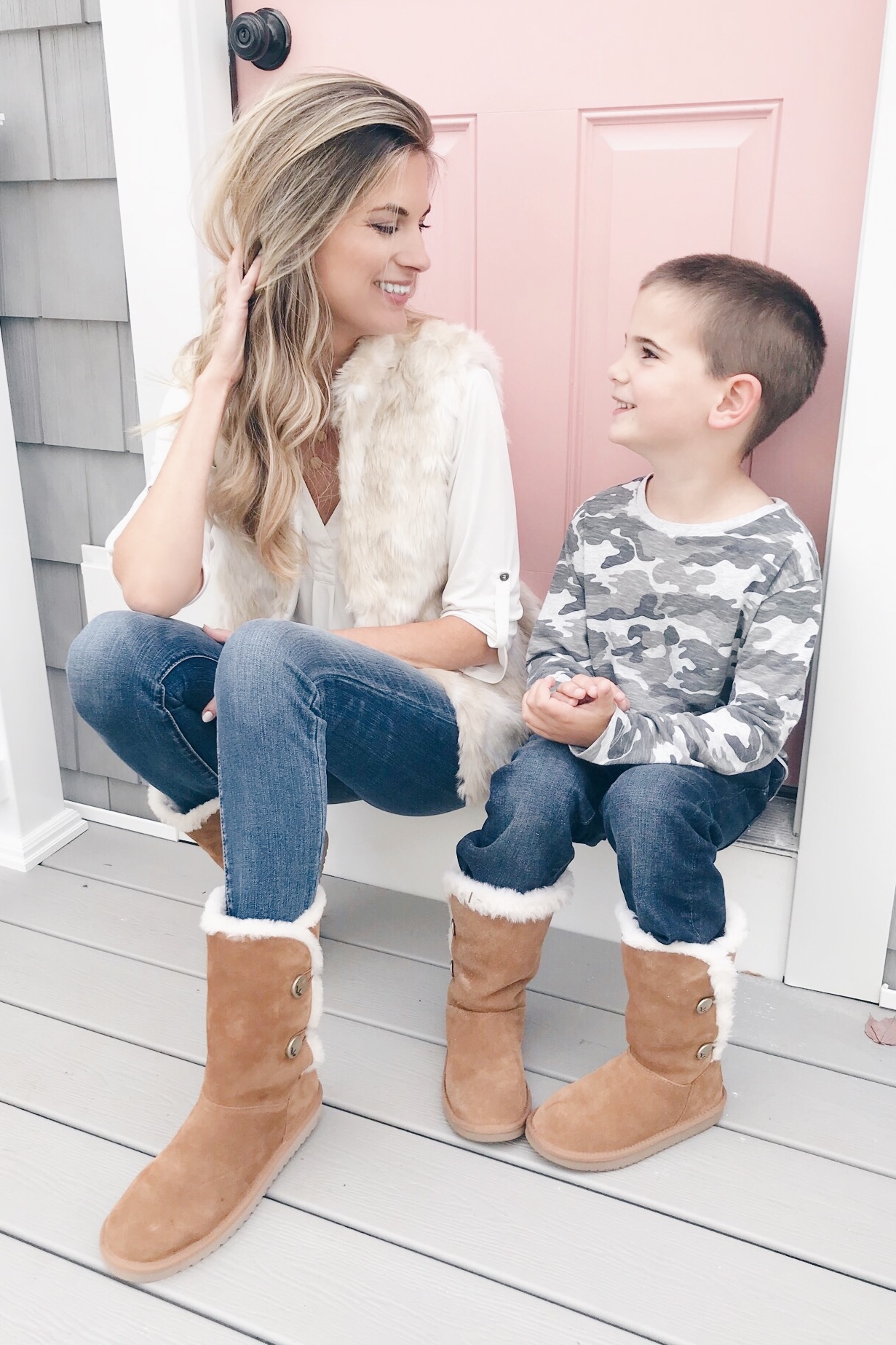 koolaburra boots on mother and son - pinteresting plans fashion blog