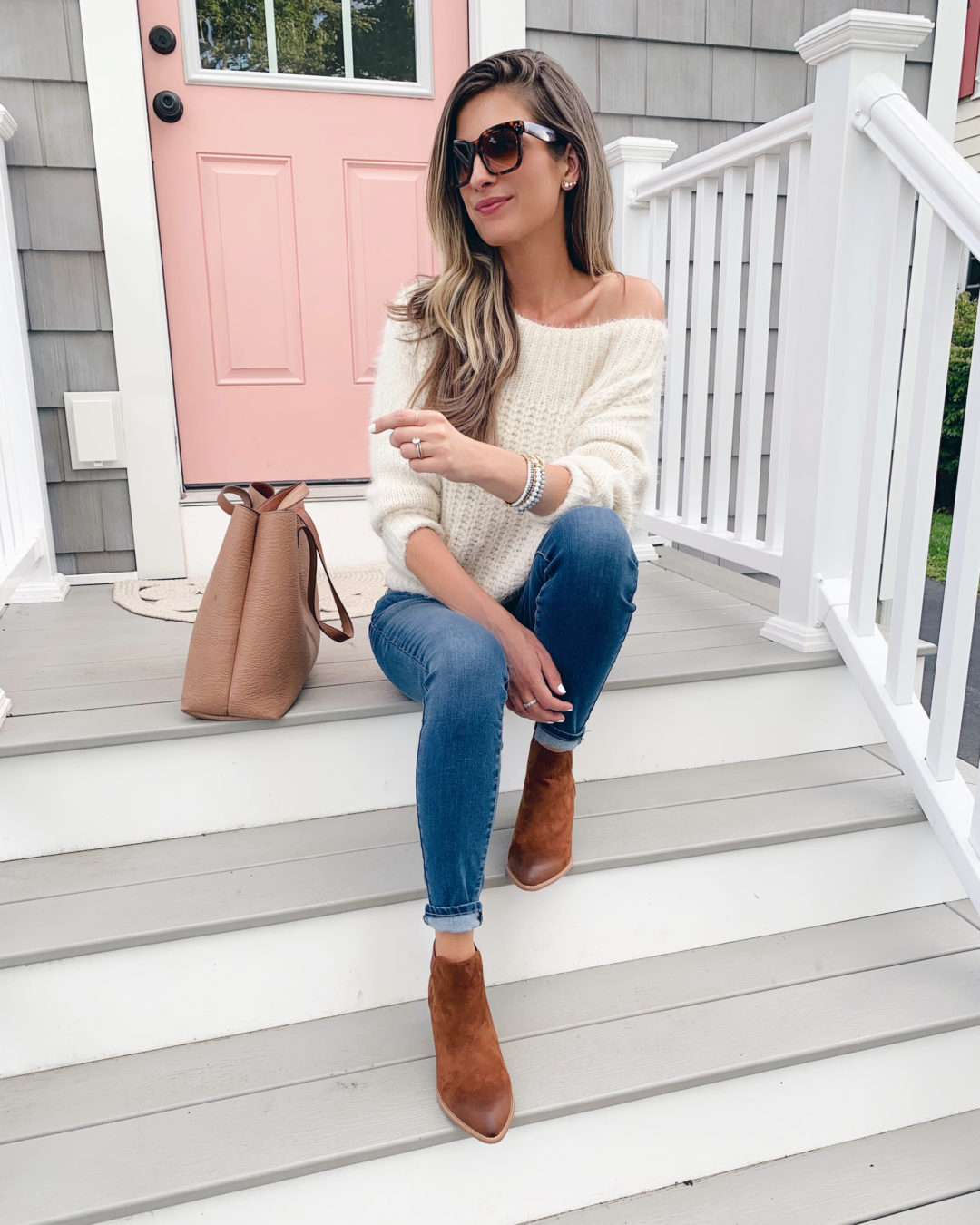 Fashion blogger wearing cognac vegan booties - pinteresting plans blog