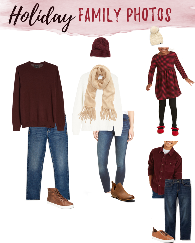 holiday family photos outfit ideas for mom dad daughter and son