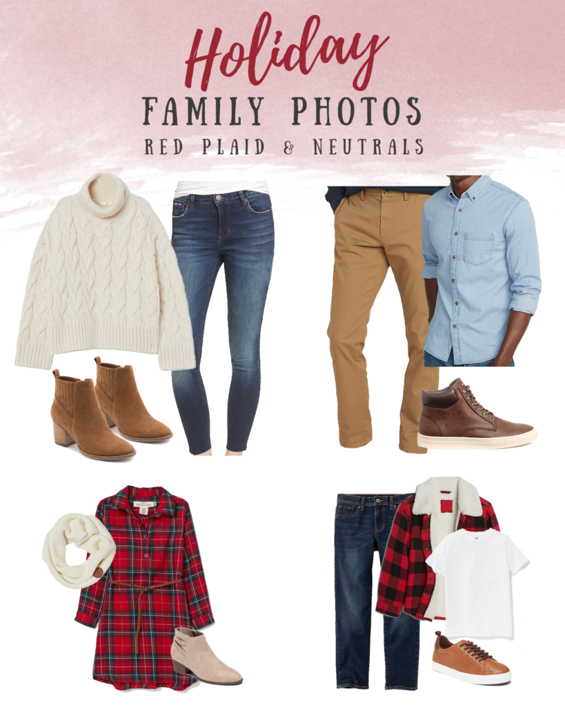 Holiday photo outfit ideas for the family - neutral cream and blue denim outfits theme